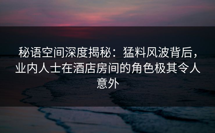 秘语空间深度揭秘：猛料风波背后，业内人士在酒店房间的角色极其令人意外